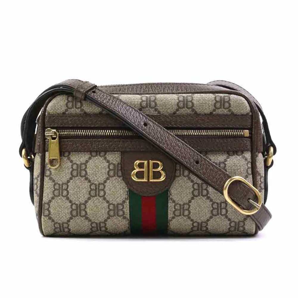 Balenciaga x Gucci cross-body shoulder bag, brown and gold leather, for men w...